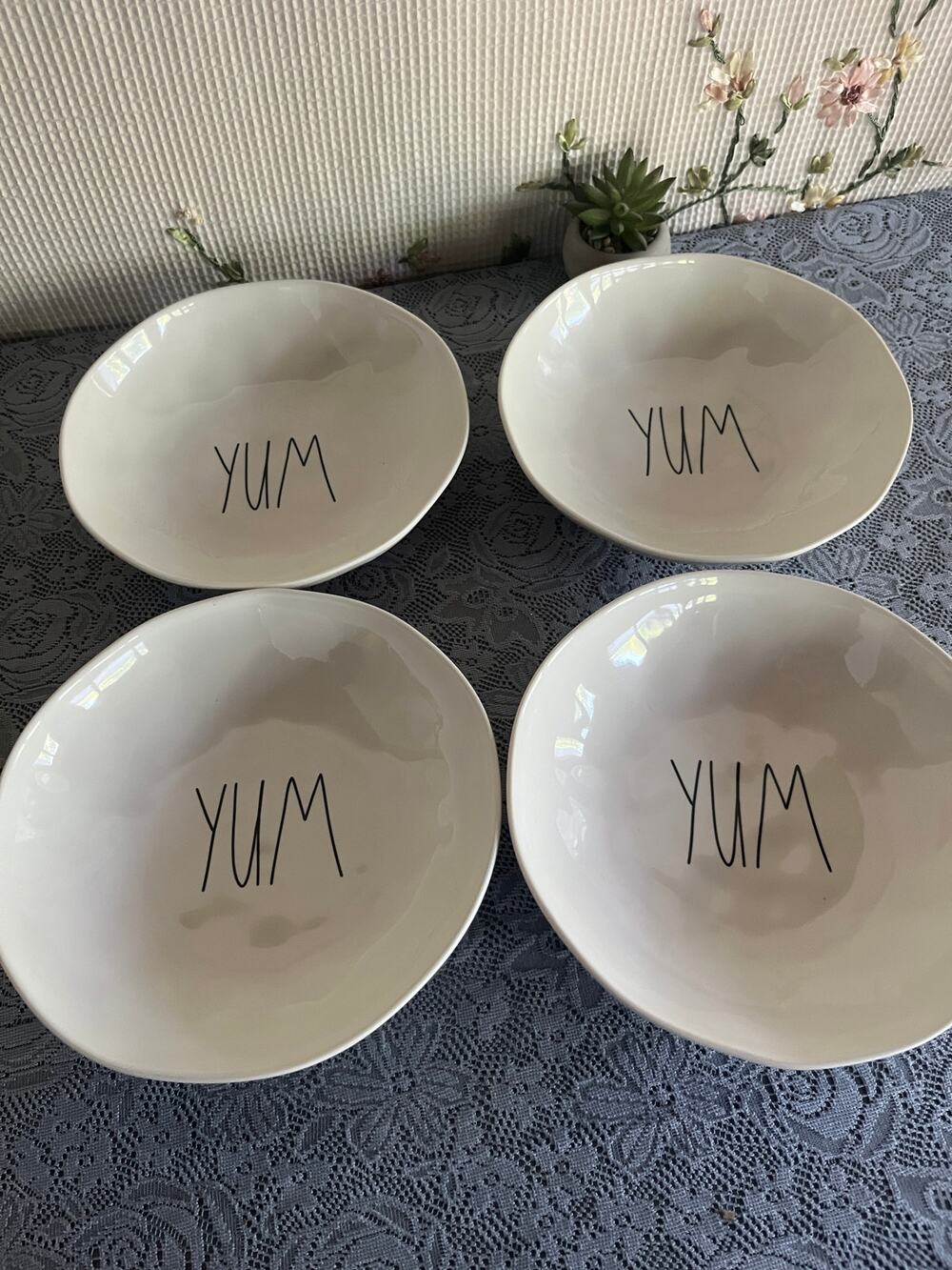 Rae Dunn YUM Pasta Salad Bowls Set of 4 8.5 in Artisan Collection by Magenta
